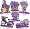 6-Piece Spring Lavender Tiered Tray Decor - Rustic Purple Wooden Signs & Farmhouse Table Centerpieces - Freestanding Botanical Block Set for Home, Kitchen & Shelf Decor